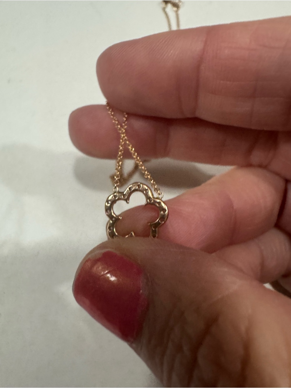 Delicate Rose Gold Clover Pendant Necklace with pave diamonds. - Picture 3 of 8